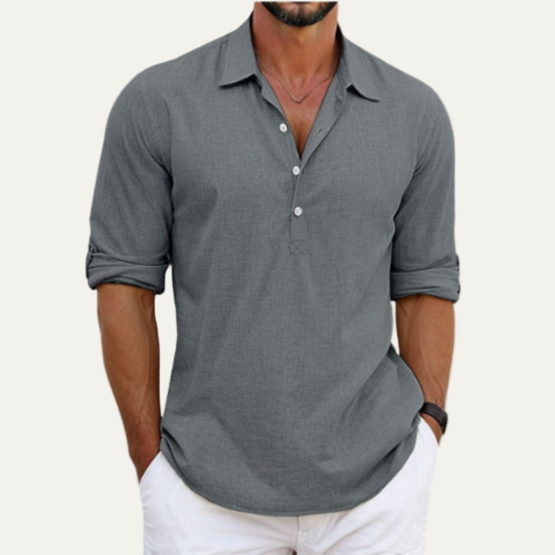 Casual Linen Mix Button Down Shirt - OutfitLondon