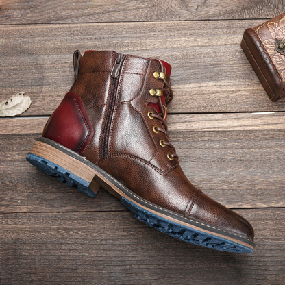Brown Leather Mens Ankle Boots Lace Up Style