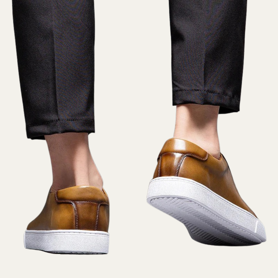 Classic Men's Low Top Leather Sneakers with Thick Sole