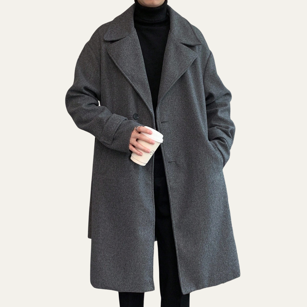 Classic Mens Wool Overcoat with Waist Belt