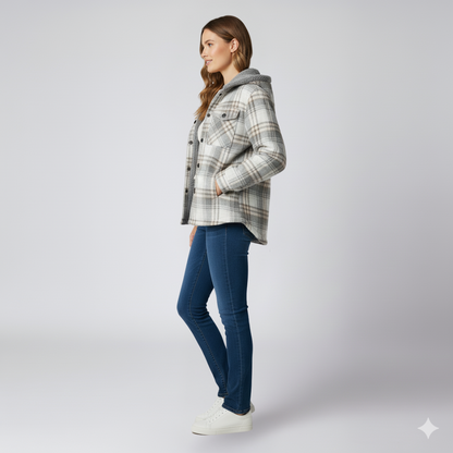 Warm Hooded Plaid Jacket for Women