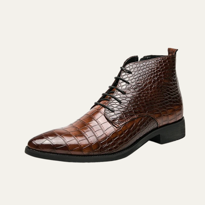 Men's Brown Leather Animal Print Ankle Boots - OutfitLondon