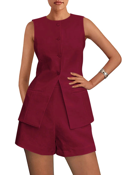 Relaxed Fit Office Two Piece Shorts Suits