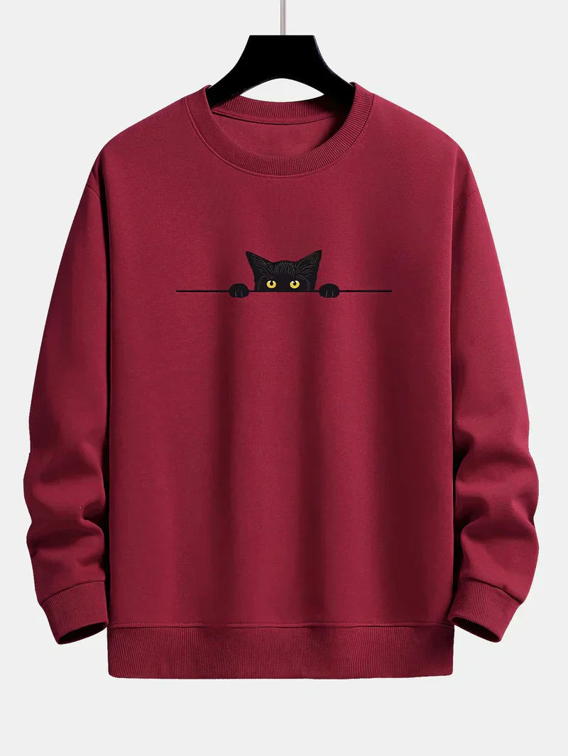 Casual Cat Graphic Crew Neck Sweatshirt