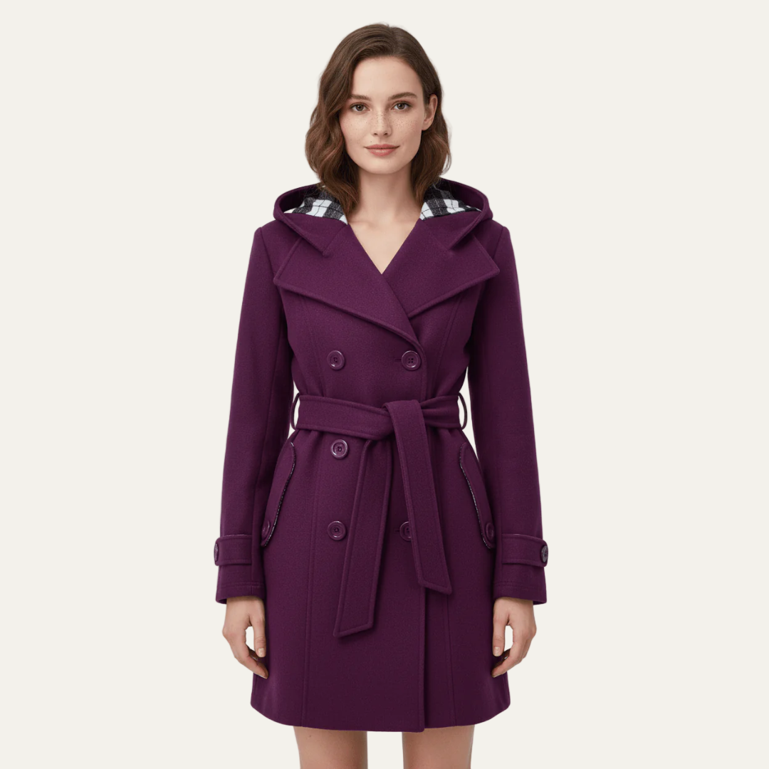 Warm Women's Hooded Wool Trench Coat - OutfitLondon
