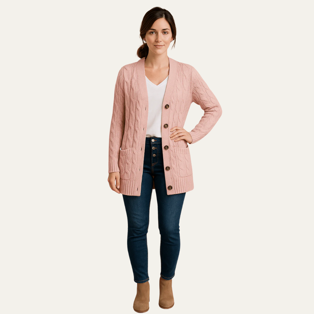 Ladies Traditional Crew Neck Cardigan Sweater - OutfitLondon