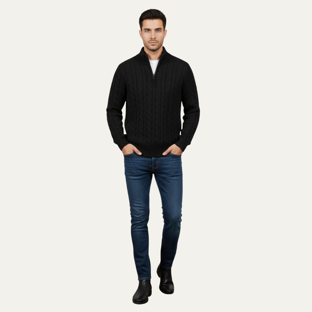Classic Quarter Zip Fitted Knit Sweater - OutfitLondon