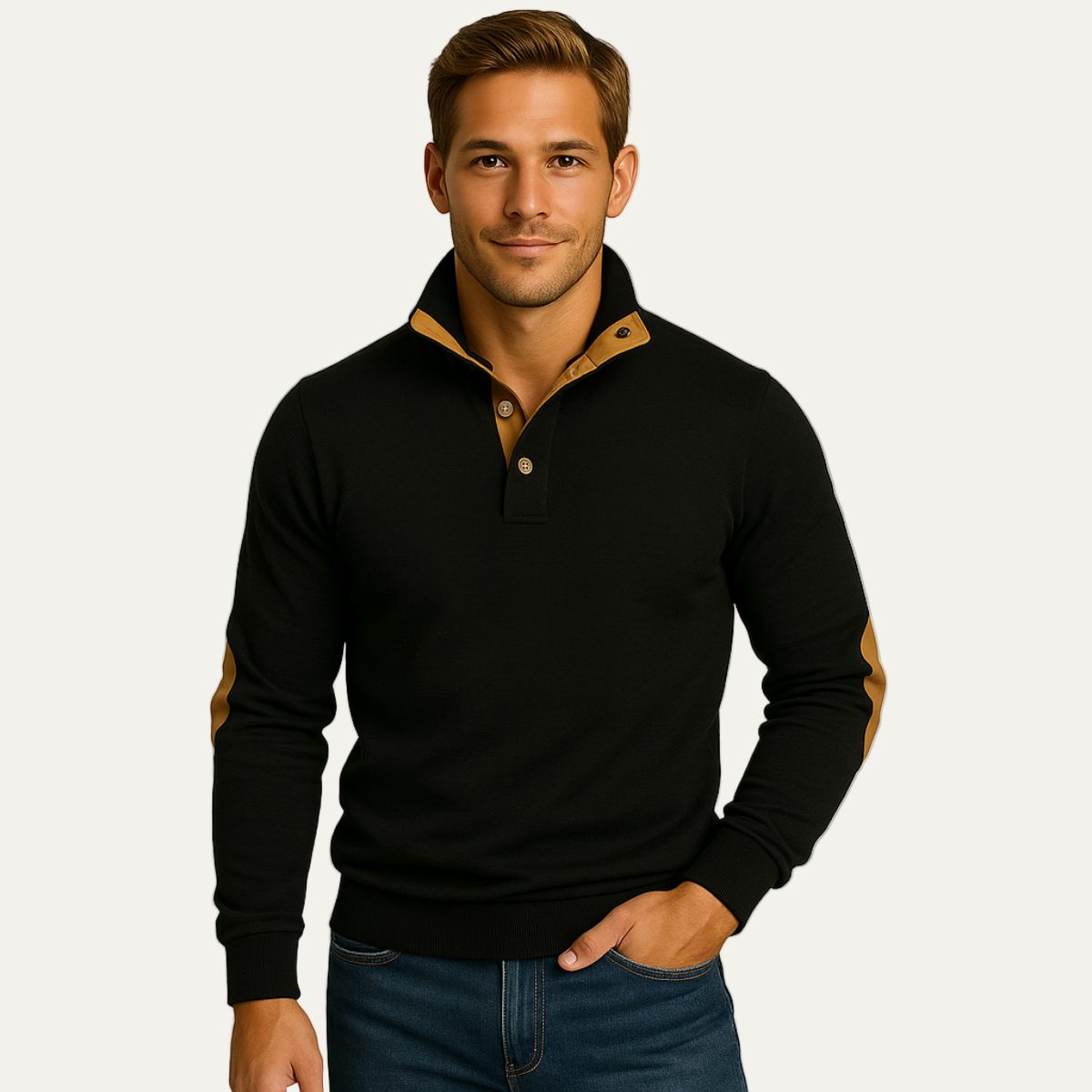 Men's Crew Neck Wool Sweater with Color Block Design