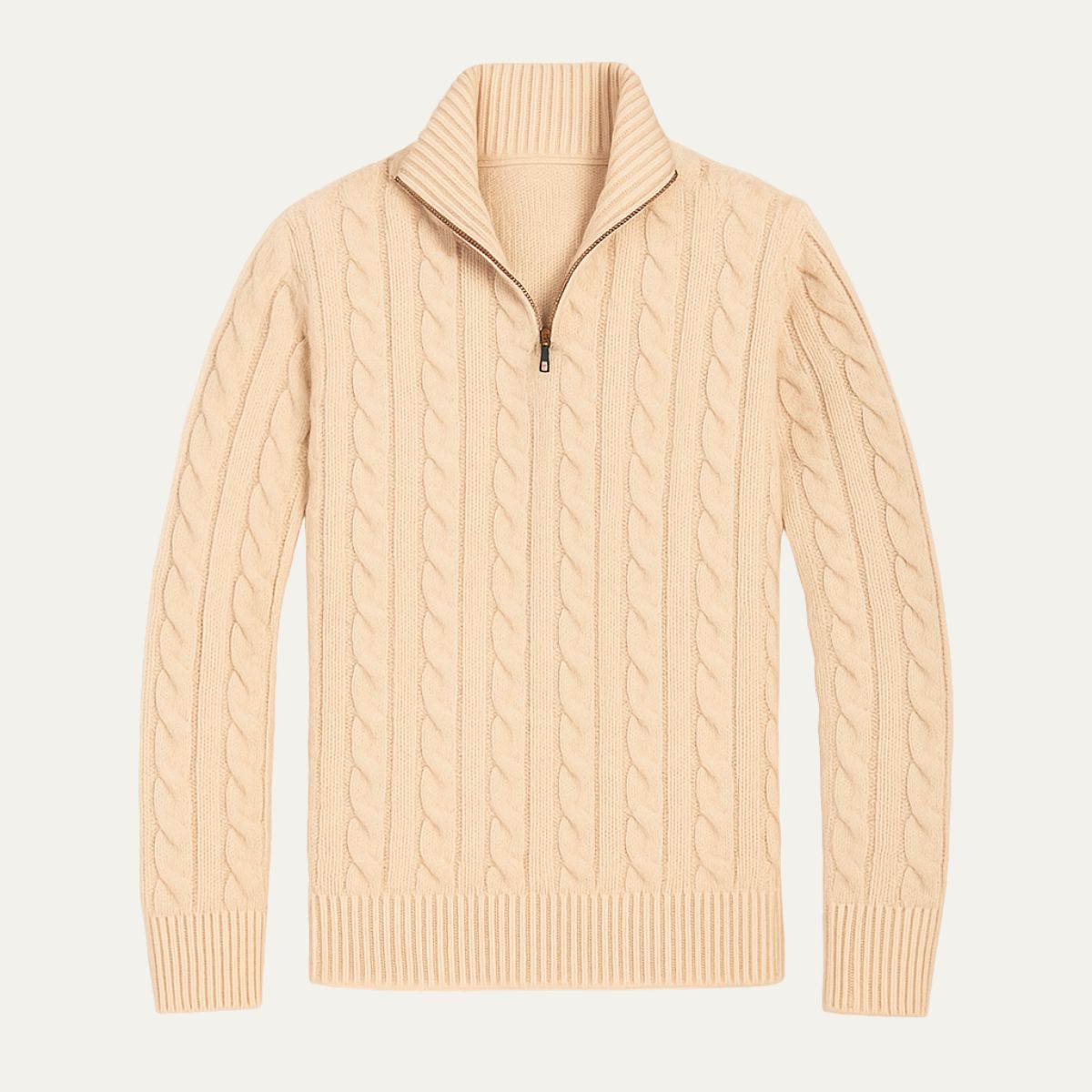 Men's Crew Neck Quarter Zip Wool Sweater