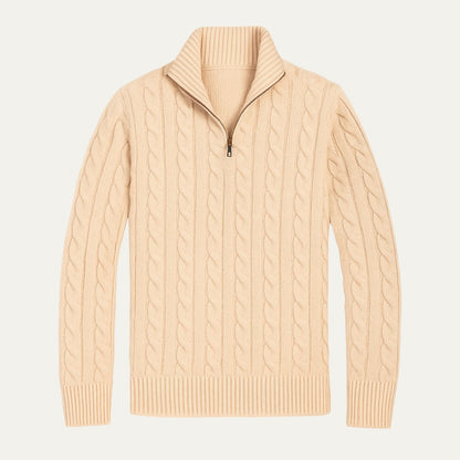 Men's Crew Neck Quarter Zip Wool Sweater