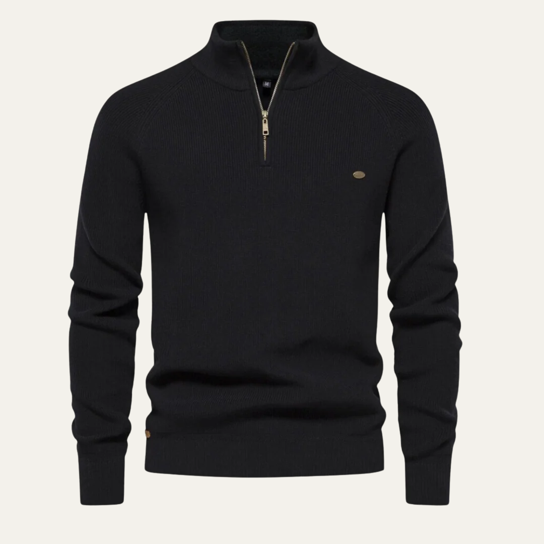 Men's Textured Crew Neck Quarter Zip Sweater - OutfitLondon