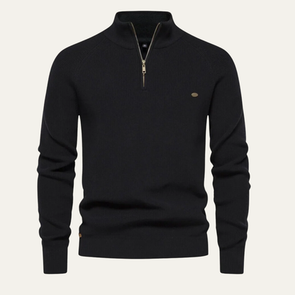 Men's Textured Crew Neck Quarter Zip Sweater - OutfitLondon