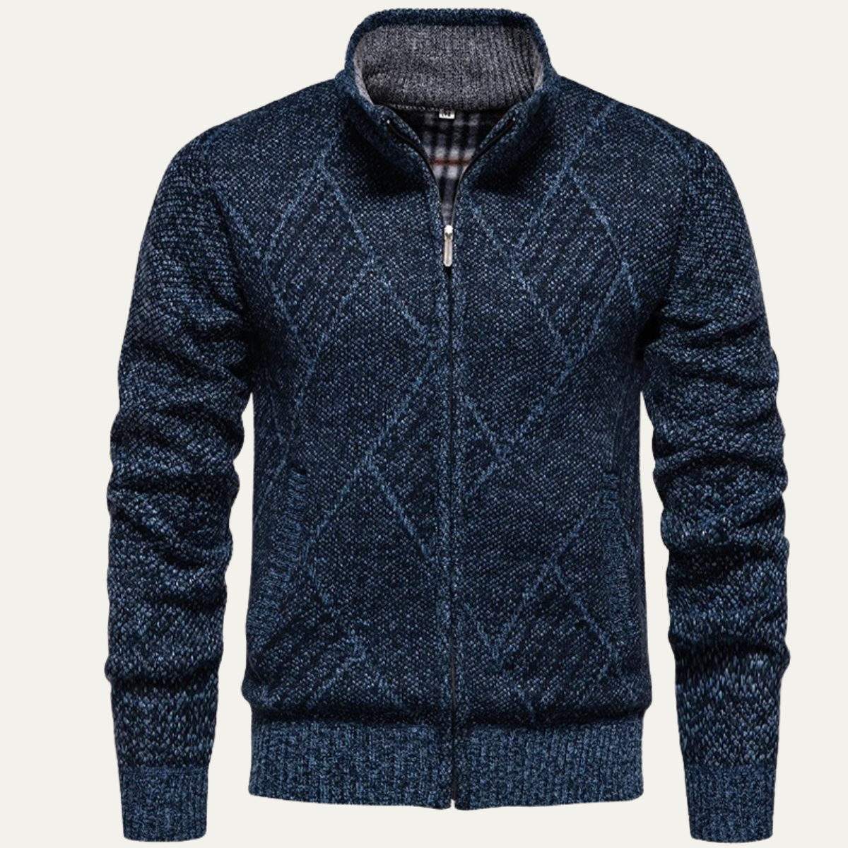 Warm Mens Fleece Cardigan with Diamond Design