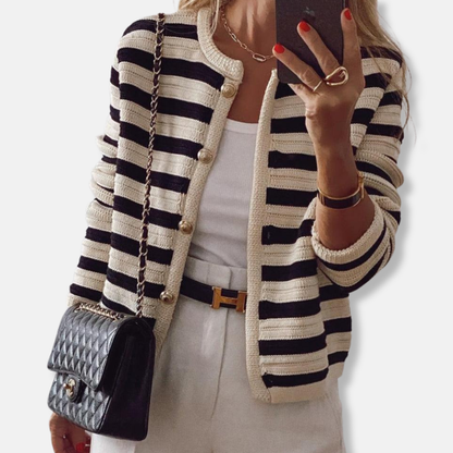 Timeless Striped Crew Neck Cardigan - OutfitLondon