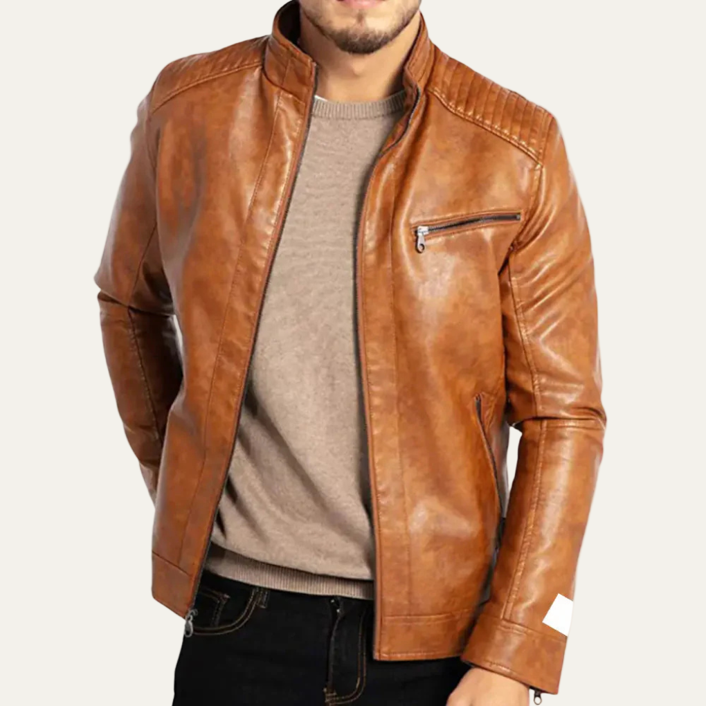 Men's Classic Fake Leather Motorcycle Jacket - OutfitLondon