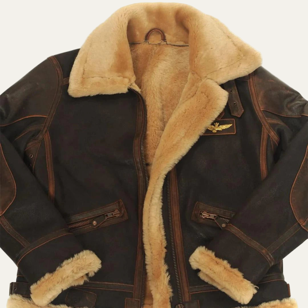 Warm Sheepskin Bomber Leather Jacket