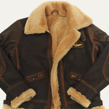 Warm Sheepskin Bomber Leather Jacket