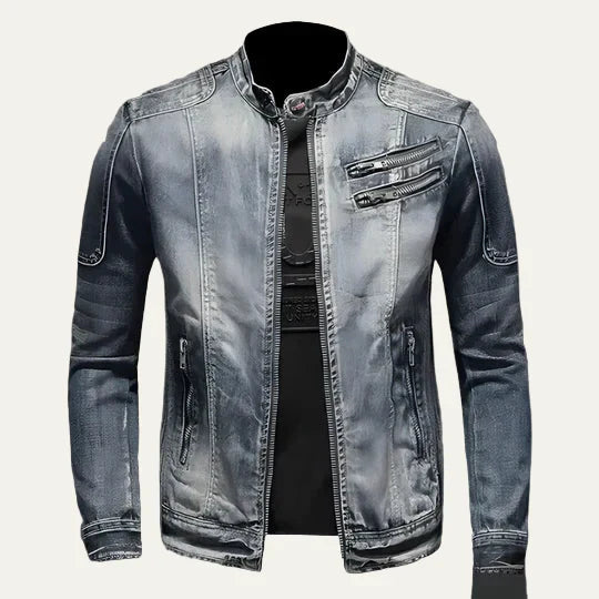 Ripped Slim Fit Mens Blue Biker Jacket