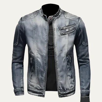 Ripped Slim Fit Mens Blue Biker Jacket