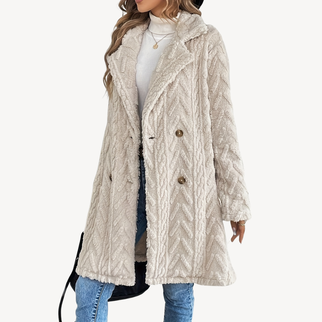 Plush Double Button Warm Winter Coat - OutfitLondon