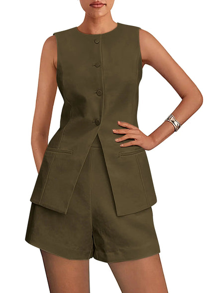 Relaxed Fit Office Two Piece Shorts Suits