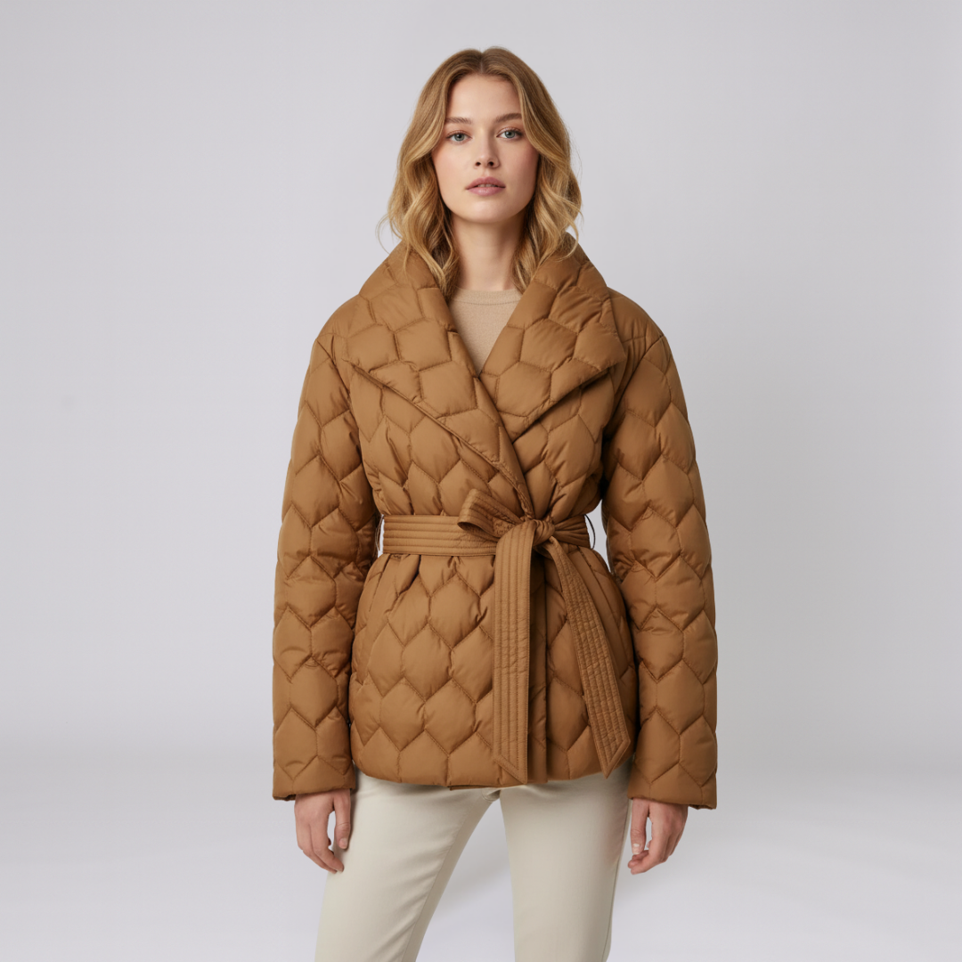 Warm Women's Down Parka Jacket with Belt - OutfitLondon