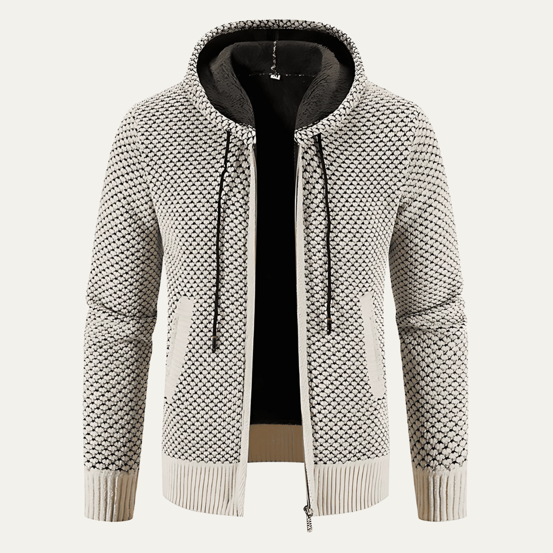 Warm Textured Hoodie Zip Up Jacket - OutfitLondon