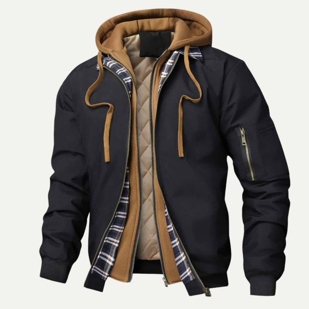 Warm Men's Fleece Lined Hooded Bomber Coat - OutfitLondon