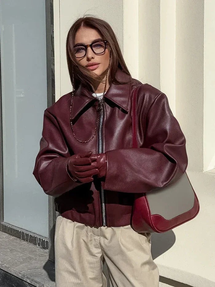 Ladies' Red Fall Bomber Jacket