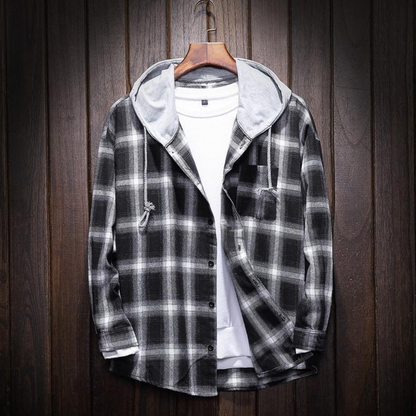 Warm Hooded Plaid Shirt Jacket