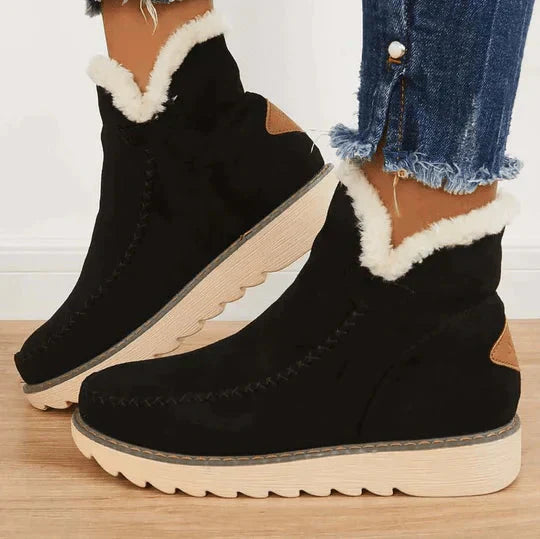 Faux Fur Ankle Boots with Thick Heel Platform Sole - OutfitLondon