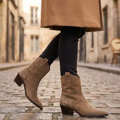 Low Heel Pointed Toe Suede Ankle Boots Women - OutfitLondon