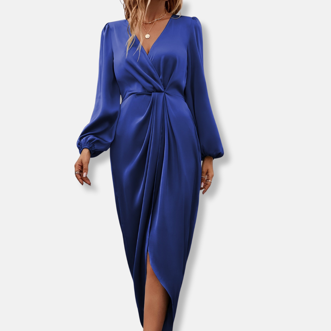 Floral Midi Wrap Dress with Ruffled Sleeves - OutfitLondon