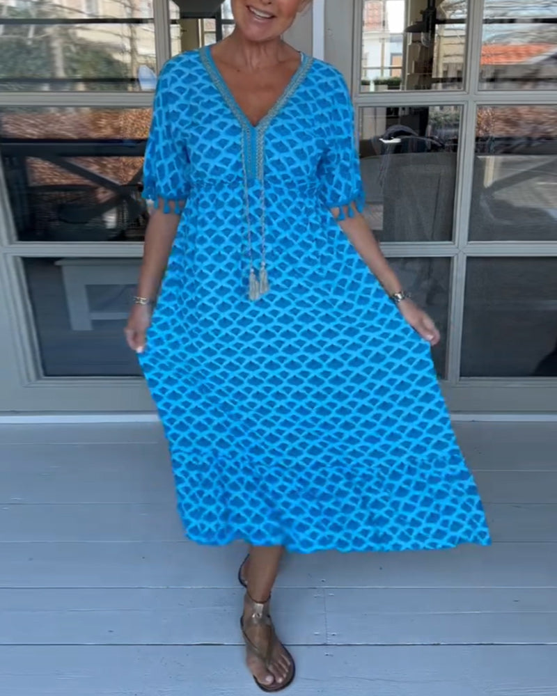 Comfortable V-Neck Floral Summer Dress for Ladies - OutfitLondon