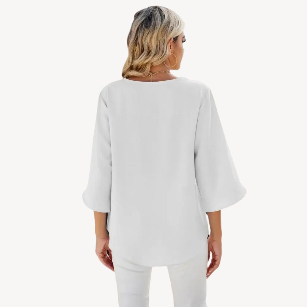 Relaxed Fit V Neck Women's Blouse