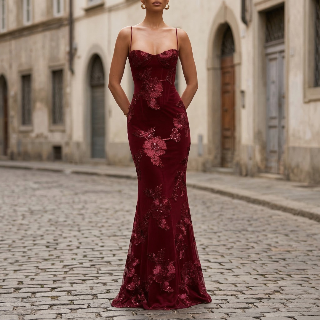 Ladies Elegant Floral Floor Length Prom Dress - OutfitLondon