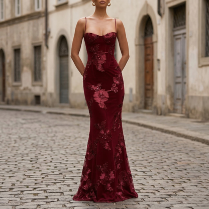 Ladies Elegant Floral Floor Length Prom Dress - OutfitLondon