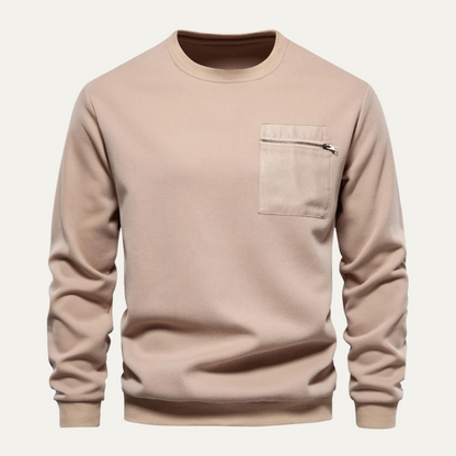 Relaxed Fit Men's Crew Neck Sweater with Pocket - OutfitLondon