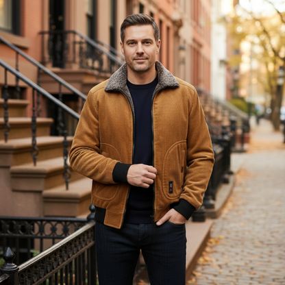 Warm Fleece Lined Men's Corduroy Winter Jacket Coat