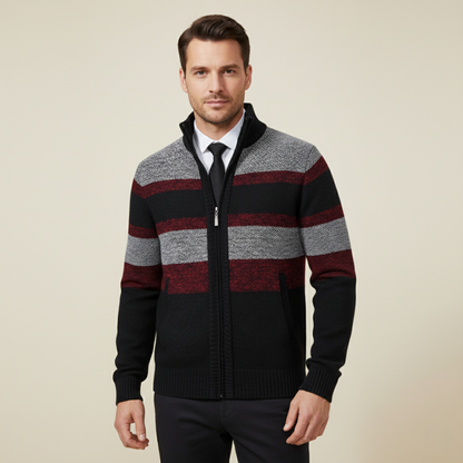 Warm Men's Striped Zip Up Cardigan Sweater