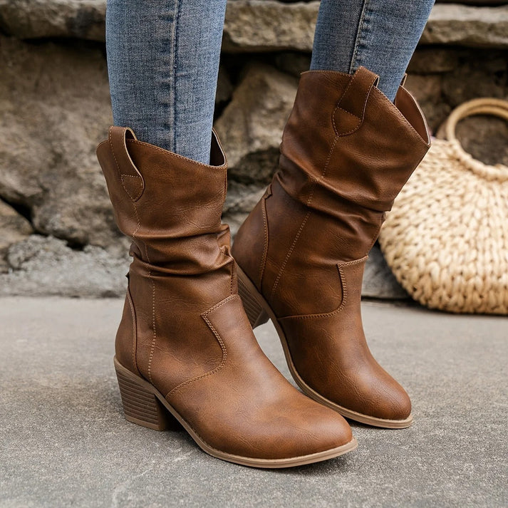 Ladies Classic Low Heel Western Boots with Grip Sole - OutfitLondon