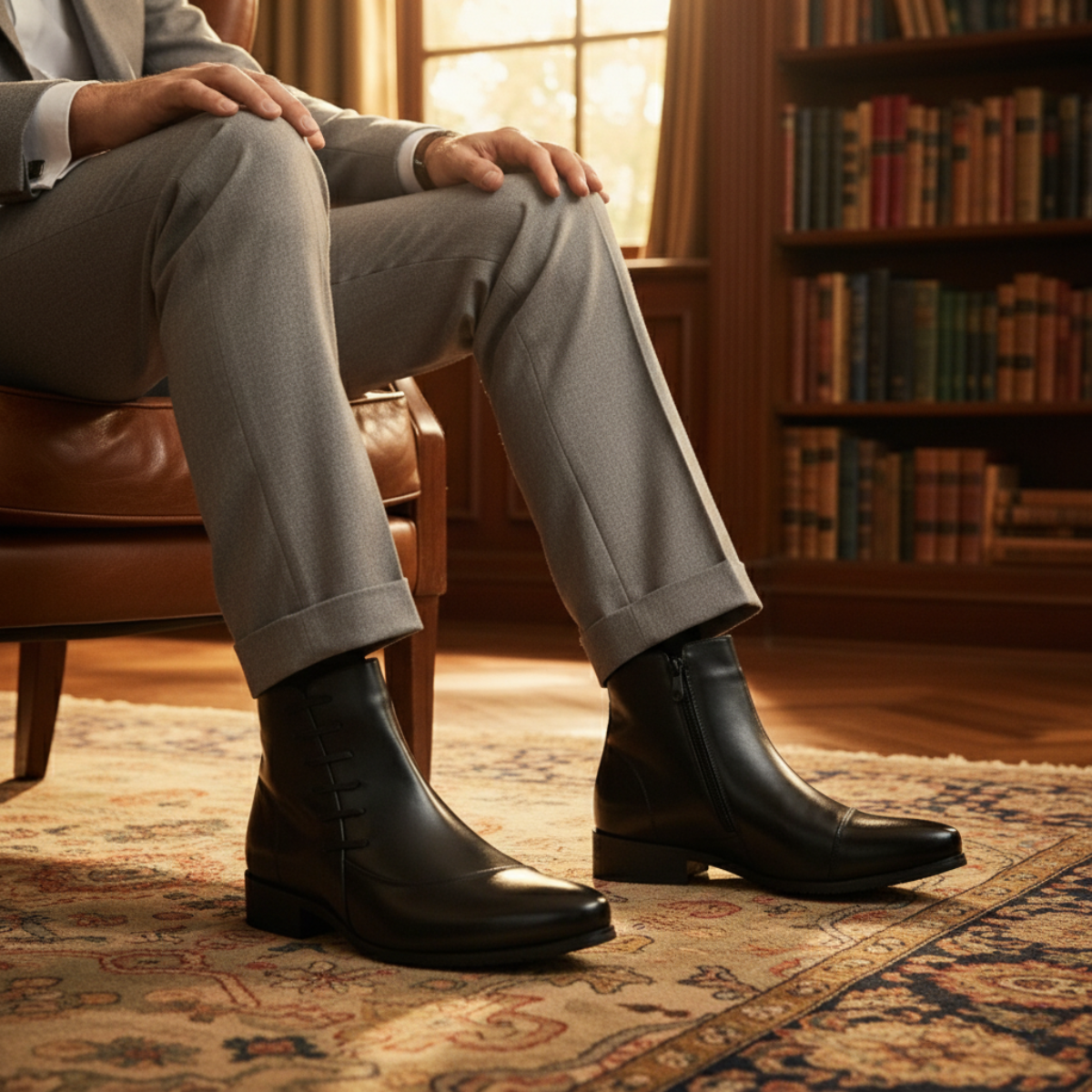 Stylish Men's Black Leather Ankle Chelsea Boots