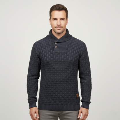 Classic Mens Thick Cable Knit Sweater with Buttons