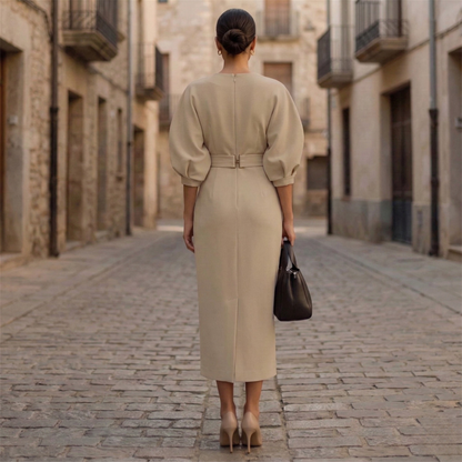 Flattering V Neck Waist Belt Dress for Women