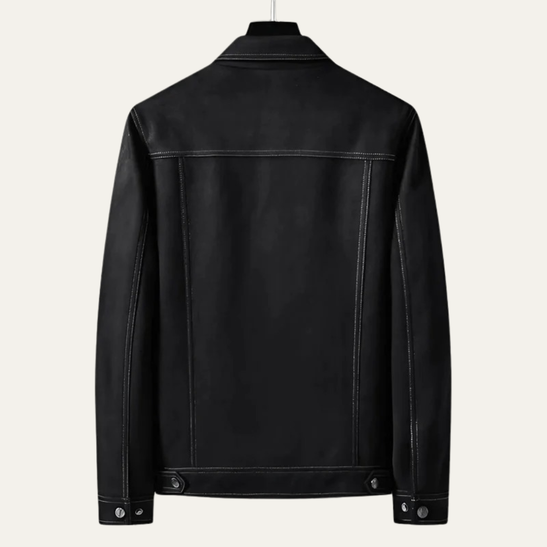 Classic Faux Leather Trucker Jacket for Men