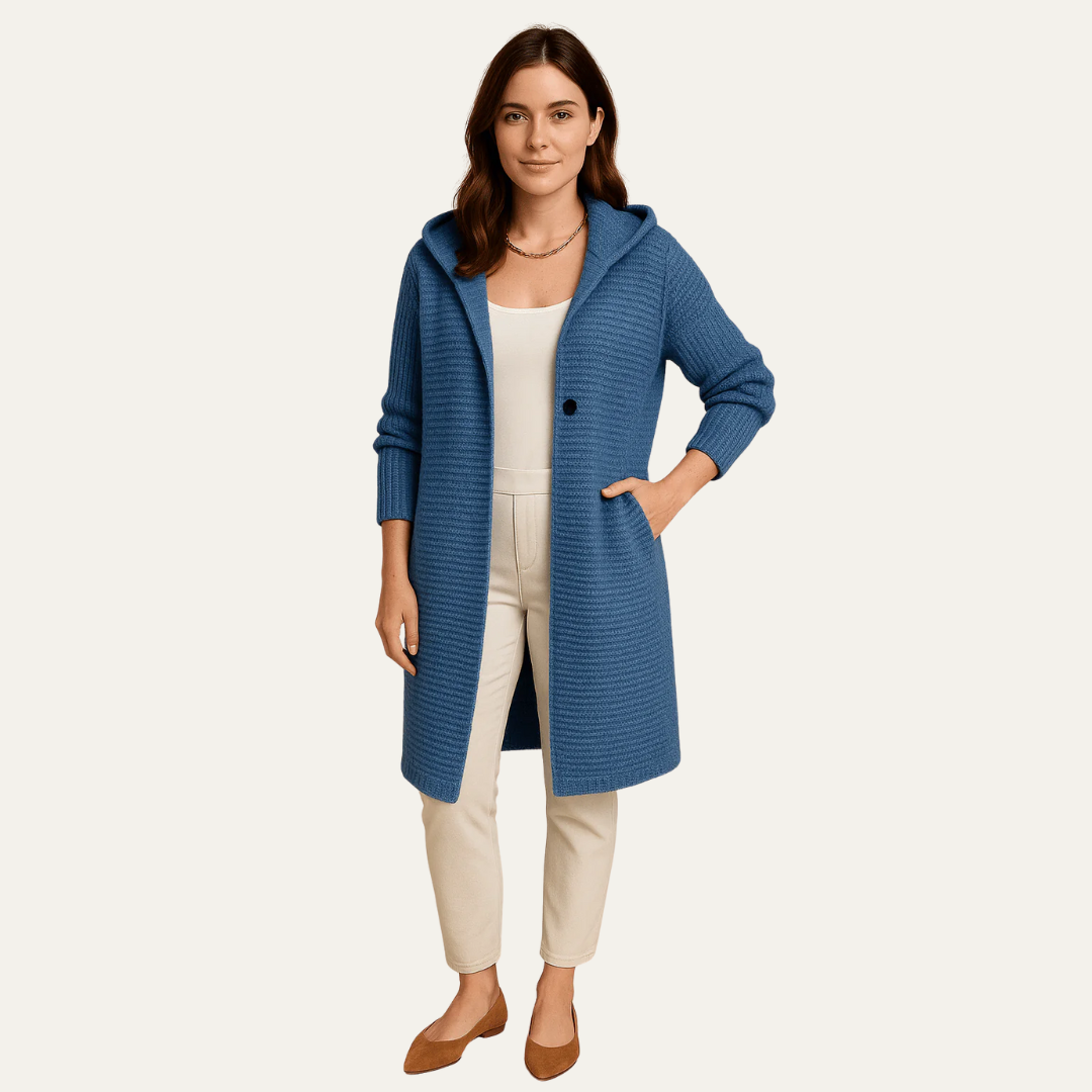 Ladies Thick Cable Knit Hooded Coat - OutfitLondon