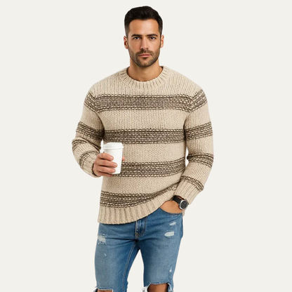Men's Thick Striped Knit Crew Neck Jumper - OutfitLondon