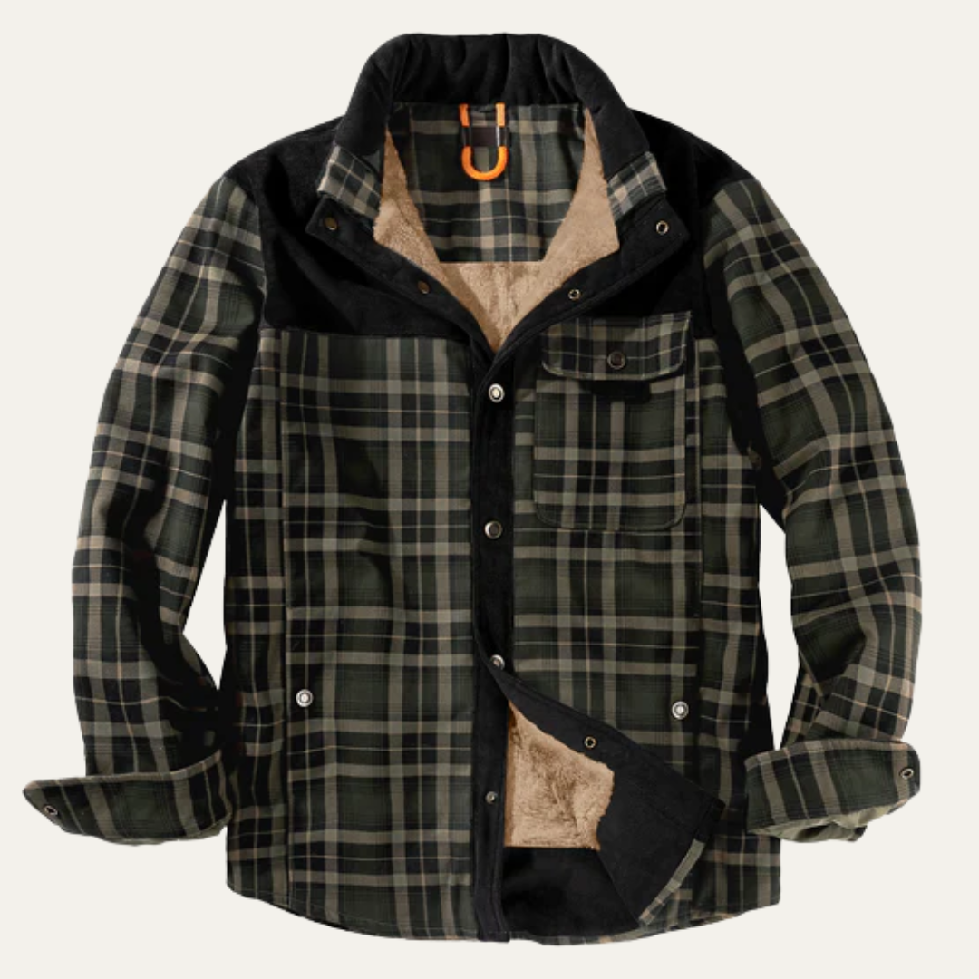 Warm Plaid Men's Flannel Jacket with Faux Fur Inside