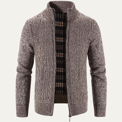 Men's Textured Cable Knit Zip Up Sweater - OutfitLondon