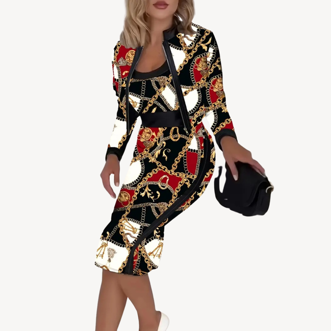 Ladies' Floral Pattern Dress and Coat Set - OutfitLondon